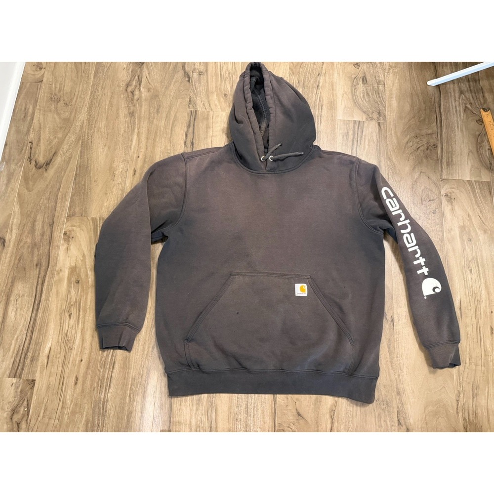 Carhartt Hoodie Mens L Black Fleece Pullover Workwear K288 Faded
